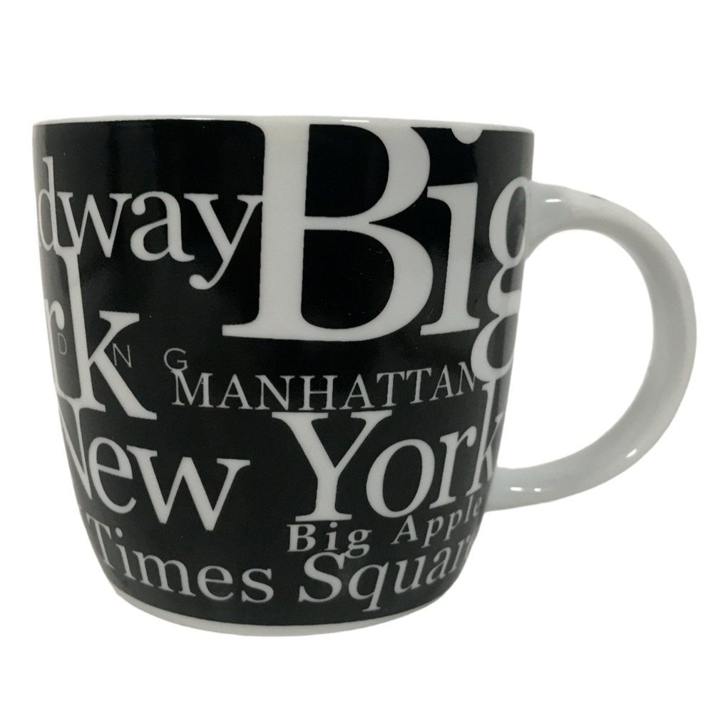 Jay Joshua New York City Souvenir Coffee Mug Black White Typography NYC Broadway